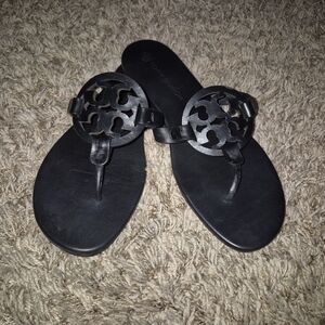 Tory Burch Black Logo Thong Sandals Sz 9